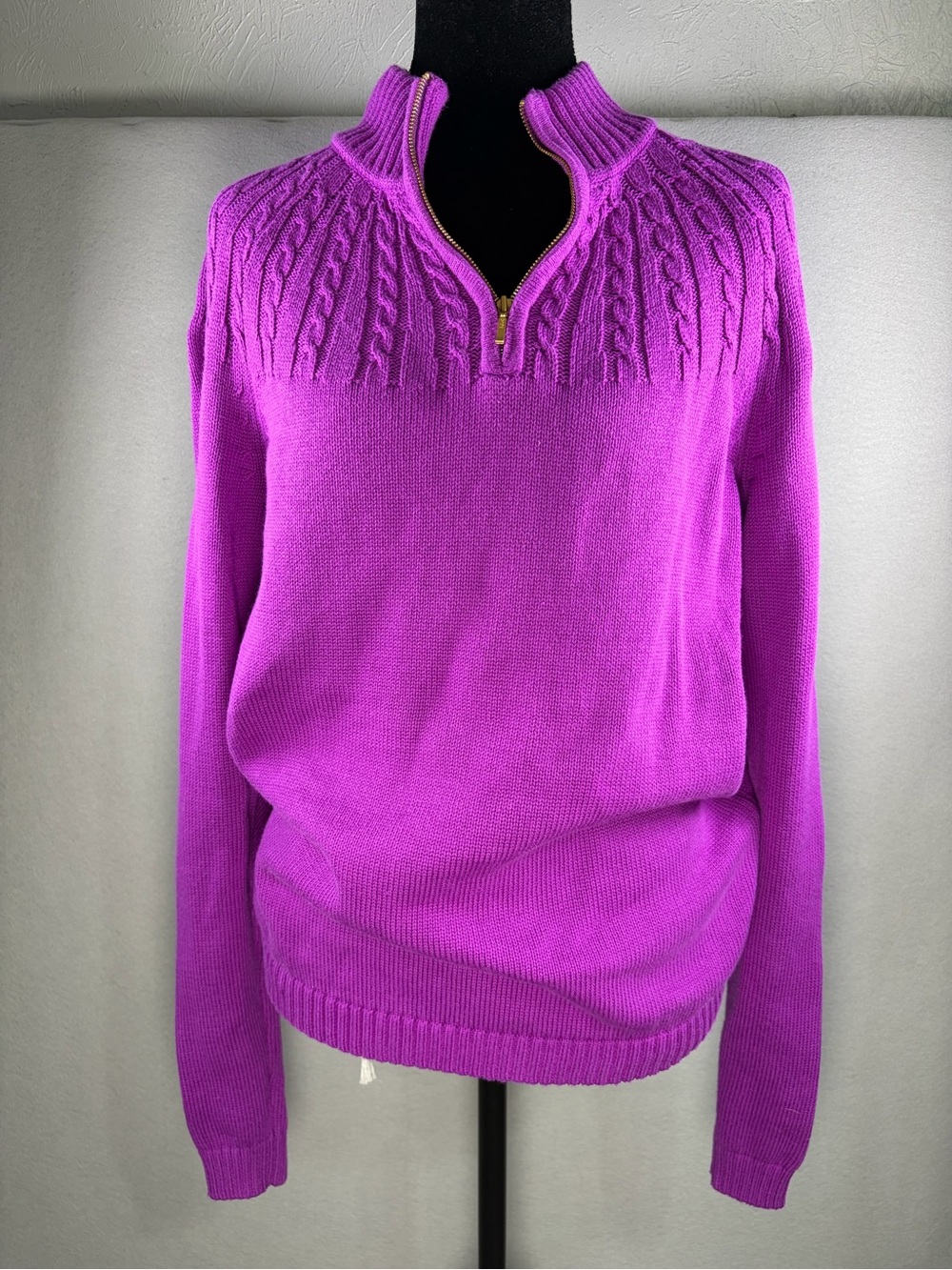 Lands' End Vibrant Purple Cable-Yoke Half Zip Sweater